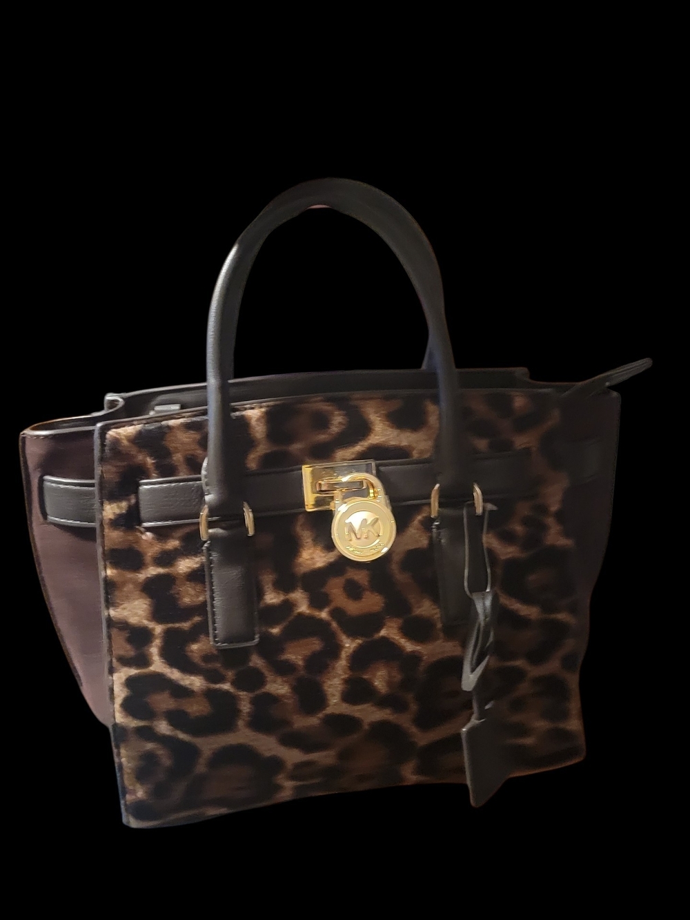 Michael Kors Leopard Print Tote with Black Trim and Gold Hardware